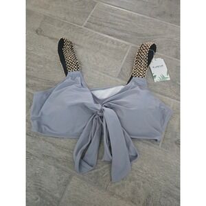 Eomenie 2XL‎ Gray Tie Front Bikini Top Sequin Straps Swimwear